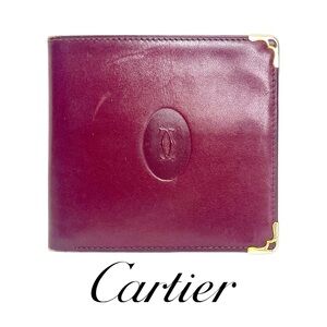 Cartier Bordeaux Bifold Wallet w Gold Plated Trim